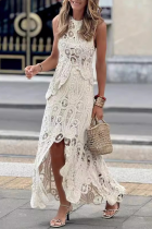 Street Elegant Solid Color Hollow Out Slit Irregular O Neck Sleeveless Two Pieces