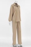 Street Daily Solid Color Zipper Turndown Collar Long Sleeve Two Pieces