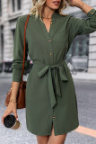 Street Elegant Solid Color Lace Up Buttons V Neck Shirt Dresses