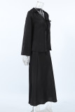 Casual Solid Color Lace Up V Neck Long Sleeve Two Pieces