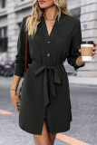 Street Elegant Solid Color Lace Up Buttons V Neck Shirt Dresses