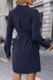 Street Elegant Solid Color Lace Up Buttons V Neck Shirt Dresses