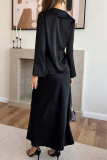 Casual Solid Color Lace Up V Neck Long Sleeve Two Pieces
