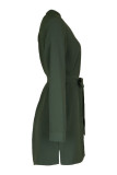 Street Elegant Solid Color Lace Up Buttons V Neck Shirt Dresses