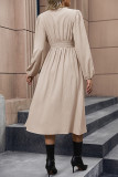 Daily Elegant Solid Color Buttons Slit V Neck A Line Dresses