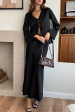 Casual Solid Color Lace Up V Neck Long Sleeve Two Pieces
