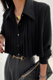 Elegant Solid Color Buttons Pleated Turndown Collar Tops