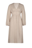 Daily Elegant Solid Color Buttons Slit V Neck A Line Dresses