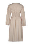 Daily Elegant Solid Color Buttons Slit V Neck A Line Dresses