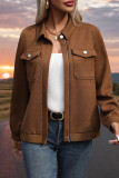 Casual Solid Color Pocket Zipper Turndown Collar Outerwear