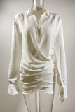Sexy Solid Color Patchwork Ruched Turndown Collar Shirt Dresses