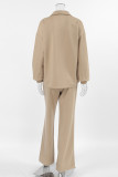 Street Daily Solid Color Zipper Turndown Collar Long Sleeve Two Pieces