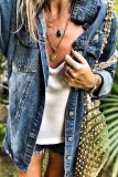 Casual Street Solid Color Ripped Distressed Turndown Collar Outerwear