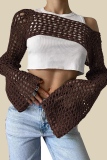 Sexy Solid Color Hollow Out Irregular Off Shoulder Tops