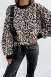 Casual Leopard Print Zebra Print Contrast O Neck Tops