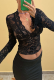Sexy Solid Color Lace V Neck Tops