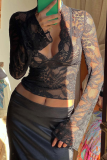 Sexy Solid Color Lace V Neck Tops