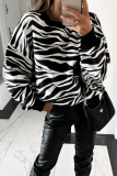 Casual Leopard Print Zebra Print Contrast O Neck Tops