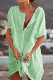 Casual Solid Color Buttons O Neck Short Sleeve Short Sleeve Dress
