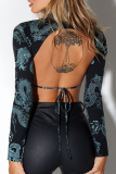 Sexy Street National Totem Geometric Print Lace Up Backless Half A Turtleneck Tops