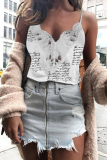 Sexy Letter Print Lace V Neck Tops