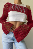 Sexy Solid Color Hollow Out Irregular Off Shoulder Tops