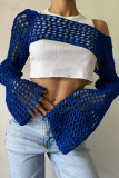 Sexy Solid Color Hollow Out Irregular Off Shoulder Tops