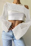 Sexy Solid Color Hollow Out Irregular Off Shoulder Tops