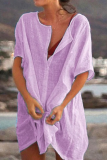 Casual Solid Color Buttons O Neck Short Sleeve Short Sleeve Dress