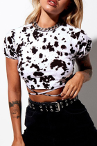 Sexy Geometric Print Animal Print Lace Up Backless Contrast Half A Turtleneck T-Shirts