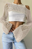 Sexy Solid Color Hollow Out Irregular Off Shoulder Tops