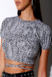 Sexy Geometric Print Animal Print Lace Up Backless Contrast Half A Turtleneck T-Shirts