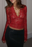 Sexy Solid Color Lace V Neck Tops