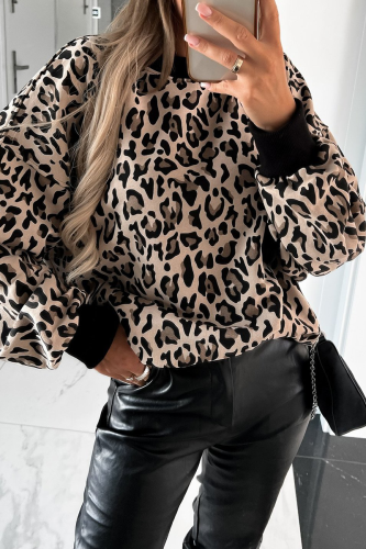 Casual Leopard Print Zebra Print Contrast O Neck Tops