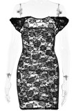 Sexy Solid Color Lace See-Through Off Shoulder Lace Dress Dresses