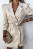 Elegant Solid Color Buttons With Belt Turn-back Collar Shirt Dresses