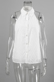 Casual Daily Solid Color Jacquard Buttons Patchwork Turndown Collar Tops