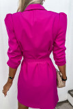 Elegant Solid Color Buttons With Belt Turn-back Collar Shirt Dresses
