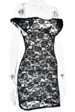 Sexy Solid Color Lace See-Through Off Shoulder Lace Dress Dresses