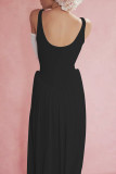 Sexy Solid Color Slit Ruched U Neck Sling Dresses