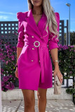 Elegant Solid Color Buttons With Belt Turn-back Collar Shirt Dresses