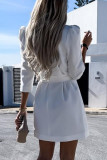 Elegant Solid Color Buttons With Belt Turn-back Collar Shirt Dresses
