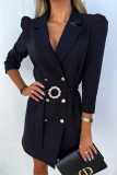 Elegant Solid Color Buttons With Belt Turn-back Collar Shirt Dresses