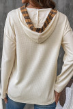 Casual Daily Plaid Lace Up Patchwork Contrast Hooded Tops