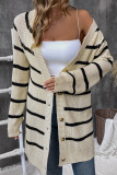 Casual Street Stripe Buttons Weave Contrast V Neck Outerwear