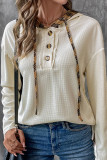 Casual Daily Plaid Lace Up Patchwork Contrast Hooded Tops