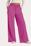 Casual Daily Solid Color Draw String Pocket Loose High Waist Wide Leg Solid Color Bottoms