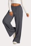 Casual Daily Solid Color Draw String Pocket Loose High Waist Wide Leg Solid Color Bottoms