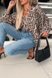 Casual Leopard Buttons Ruched O Neck Tops