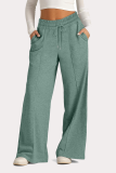 Casual Daily Solid Color Draw String Pocket Loose High Waist Wide Leg Solid Color Bottoms